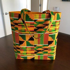 African Kente Print Fabric Reversible Hand Crafted Reusable Tote Bag / Purse